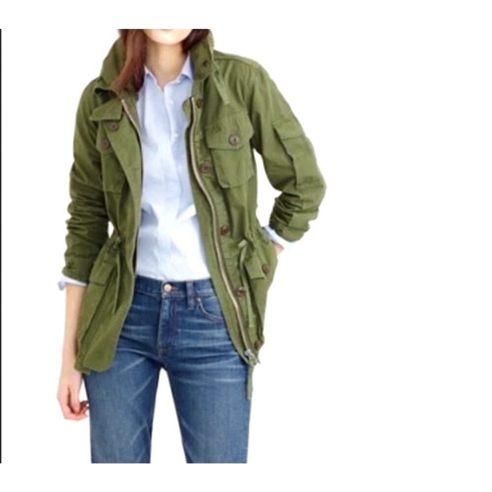 J Crew Olive Green Field Jacket Broken In Cotton Utility S y2k